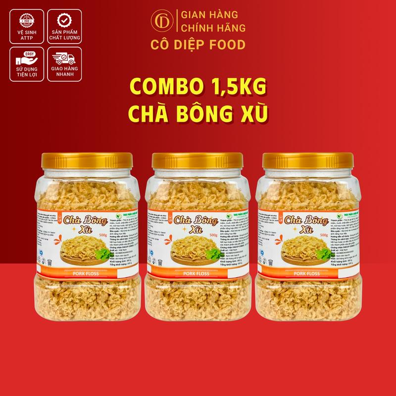 Combo 1.5KG Chà Bông Xù Loại 1 - 3 Hũ 500Gram Cô Diệp Food Đầy Đủ Hồ Sơ Công Bố & Kiểm Nghiệm Sản Phẩm