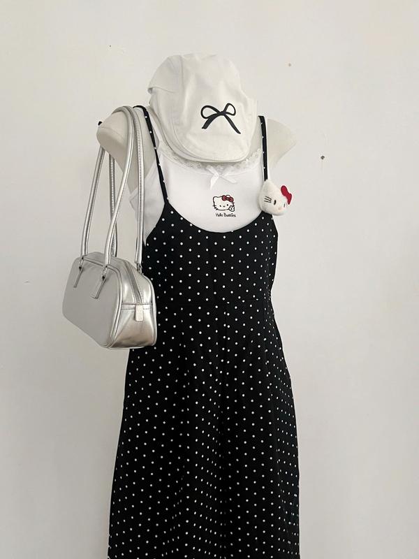 BUDDIES | RUMI OVERALLS | Set yếm kaki chấm bi kèm áo 2 dây ren in Mèoo Kiitttyy
