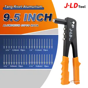 JLD Tang Rivet Alumunium 9.5INCH Hand Riveter Riveter Tembakan Paku 40pcs mata Heavy Duty Rivet Gun untuk 2.4mm - 4.8mmLogam, Kayu dan Plastik Besi Bor Karet