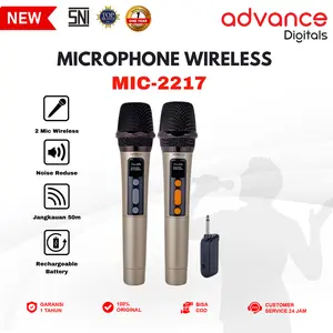 Advance Digitals Mic Wireless MIC-2217 Double Mic Rechargeable Bisa untuk Souncard Speaker Garansi 1 Tahun Gold Microphone Jack 6.5mm