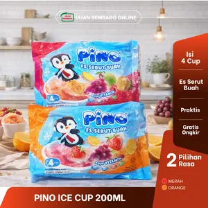 Pino Ice Cup 200ml Isi 4cup x 50ml Pino Es Serut Buah Assorted Fruit Grape Strawberry Orange Pineapple Snack Cemilan Anak Murah Halal