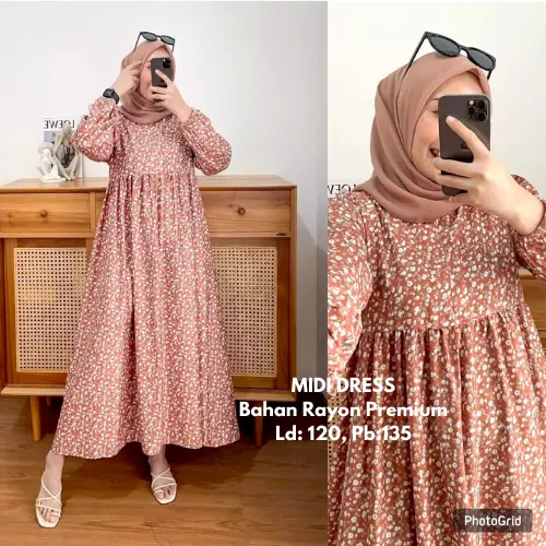 SHIREEN DRESS BAHAN RAYON I MIDI DRES RAYON BUSUI FRIENDLY I MIDI RESLETING IDRESS RAYON MOTIF Katun Gamis