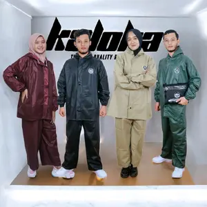 jas hujan setelan jaket+celana  pria wanita by KALOKA bahan pvc karet tebal kuat anti air waterproof mantol mantel hujan raincoat terlaris terbaik cocok dipakai saat musim hujan Abu Biru Kuning Hijau