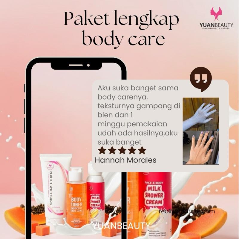 yuanbeauty paket lengkap hemat BODY TONER, MILK SHOWER CREAM , BODY SERUM WITH ARBUTIN