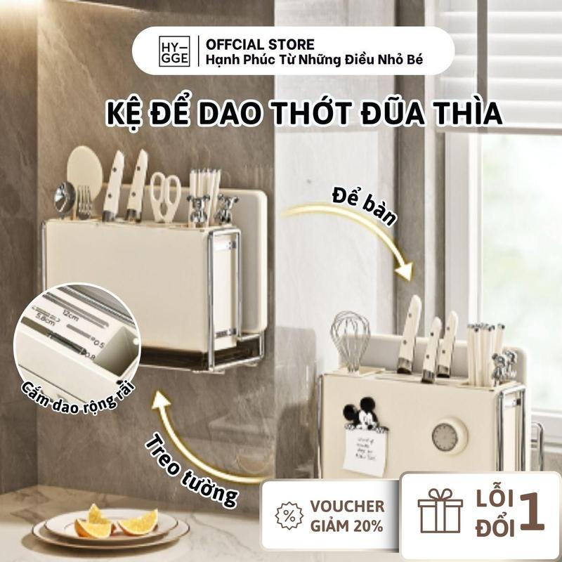 Kệ Để Dao Thớt Đũa Nhà Bếp Đa Năng Bền Bỉ Có Thể Để Bàn Treo Tường Có Khay Thoát Nước Không Lắp Ráp