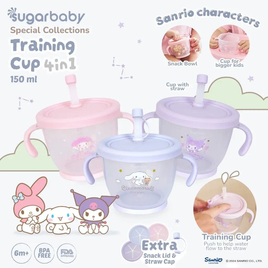 Sugarbaby Training Cup 4in1 Sanrio Collection/Gelas Anak BPA FREE/Cangkir Bayi/Gelas MPASI Anti Bocor dan Tumpah/Straw Training
