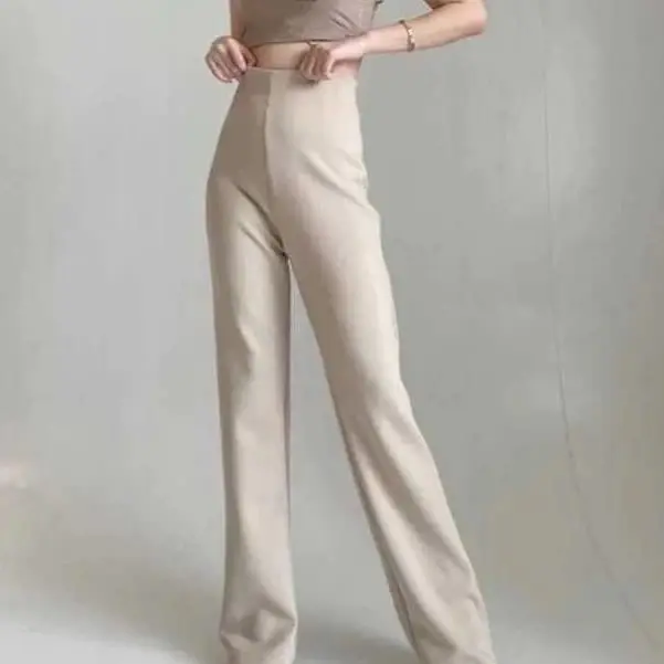 Flare Pants Highwaist Celana Wanita Semi Cutbray Kaki Karet Panjang Scuba 4
