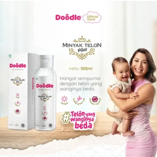 Doodle - Minyak Telon Wangi Greentea Ukuran 60 ml & 100 ml Original untuk Bayi & Anak - free tissue basah!