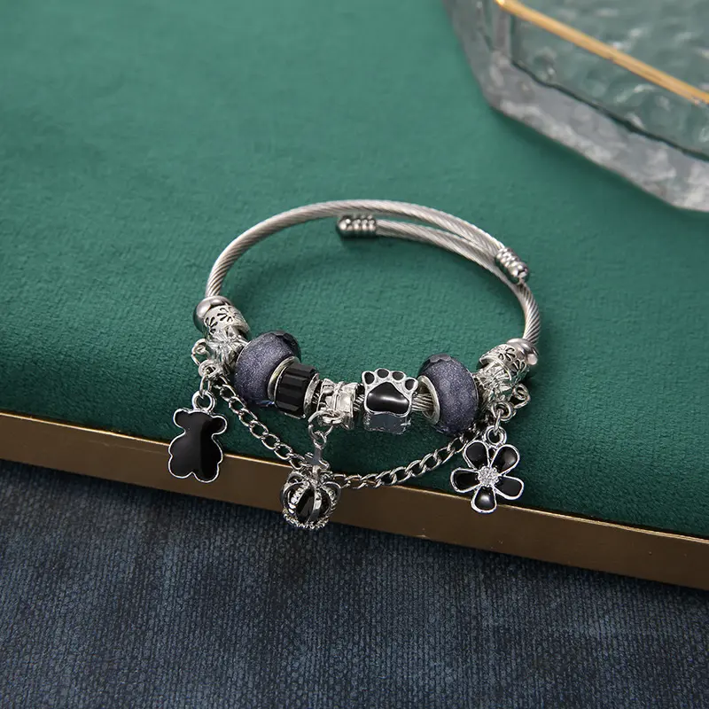 COD Gelang Titanium Kalung Titanium Wanita Mahkota Berkualitas Tinggi Beruang Bunga dengan Ukuran yang Dapat Disesuaikan Bracelets 1