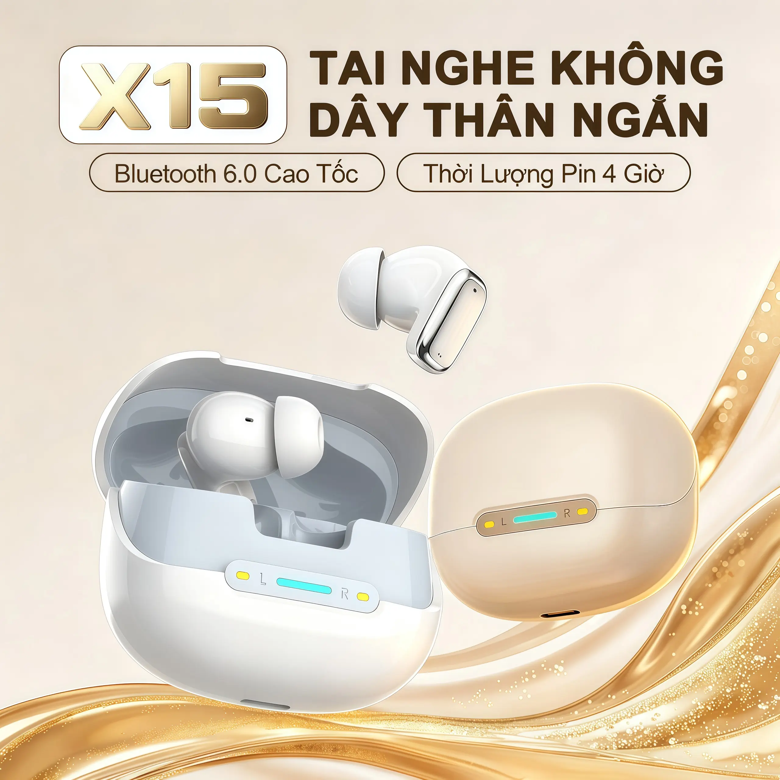 X15 Tai Nghe Nhét Tai Chân Ngắn Đời Mới Nhất chống ồn chủ động ANC, Âm thanh nổi mức HiFi, Thiết kế cửa sổ vát chéo & Phối màu tương phản, Công nghệ mạ điện cao cấp, Chống nước iPX5