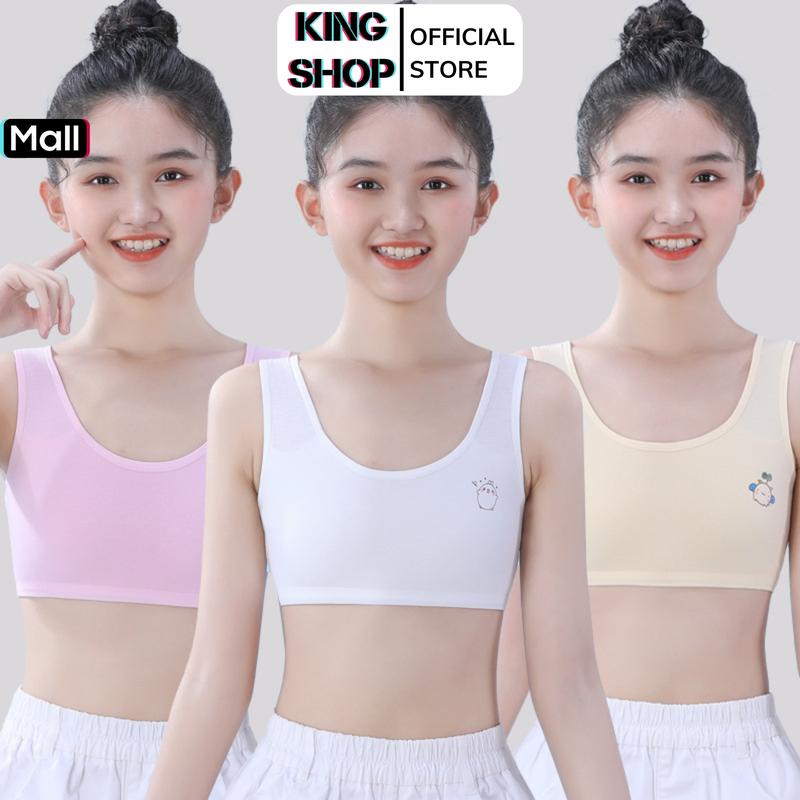 Set 3 áo lót lá bé gái cotton phía trước 2 lớp - Áo lót cho học sinh cấp 1 cấp 2 không đệm co giãn 4 chiều KING SHOP áo học sinh nữ mỏng aolot begai B341