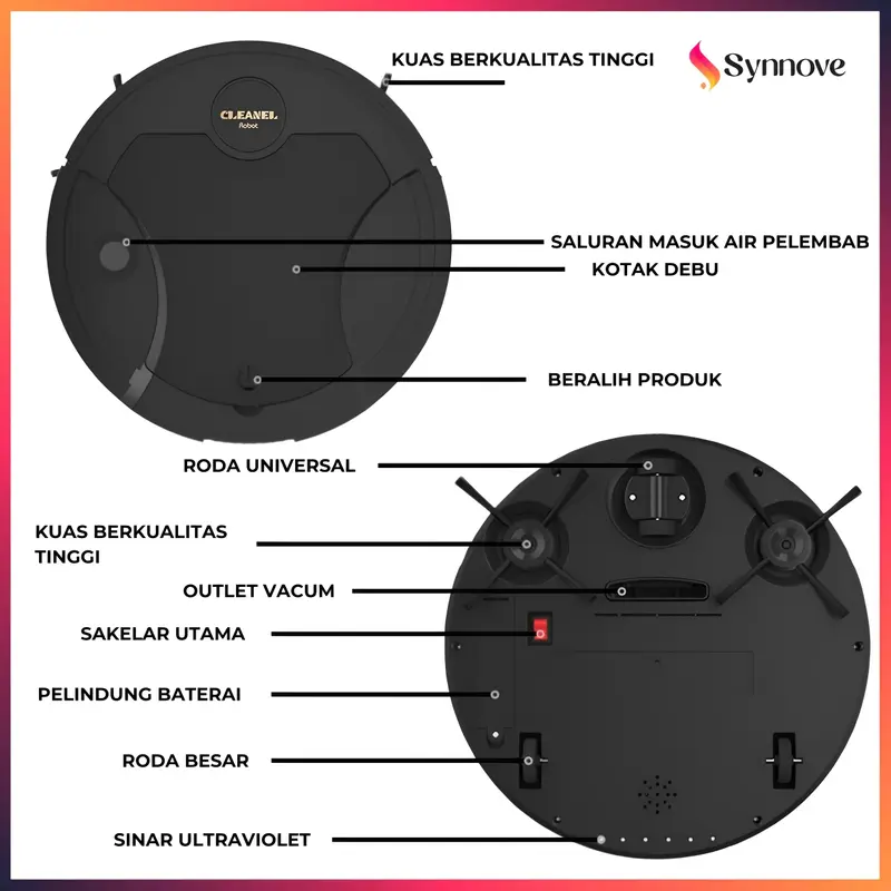 Robot Vacuum Cleaner 5 In 1 Sinar Ultraviolet Pel Lantai Otomatis Penyedot Debu Rumah 7