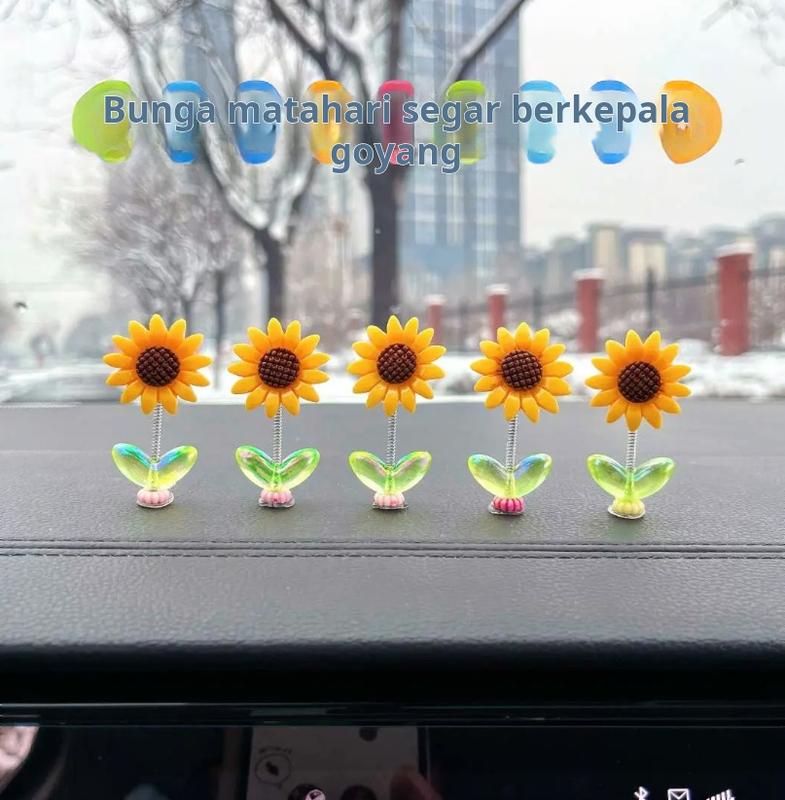 Lucu bobblehead bunga matahari ornamen mobil bunga segar konsol tengah mobil ornamen kaca spion 0