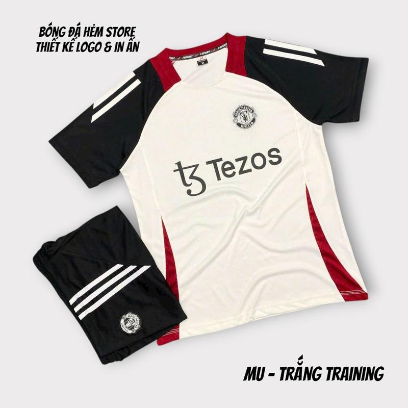 Bộ quần áo bóng đá Mu trắng tập thun lạnh JP Nam Nữ Sport đồ đá banh Mu traiing
