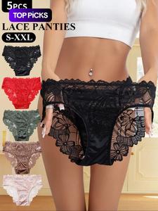 Paquete de 4/5/6 piezas de tangas triangulares de encaje sexy para mujer, tallas S-XXL. Características incluyen encaje floral transparente, ribete de satén suave y un estilo puro y sensual perfecto para uso diario o citas.
