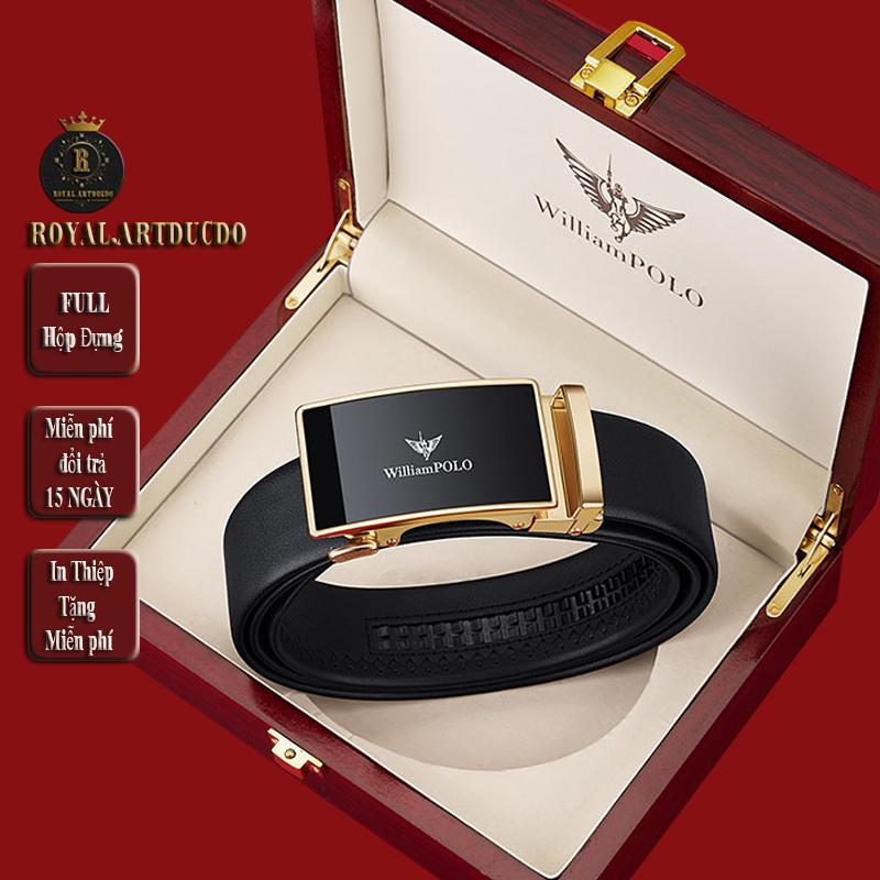 Thắt lưng nam hàng hiệu WilliamPOLO full hộp đựng chất liệu da bò nguyên tấm POLO 2723P
