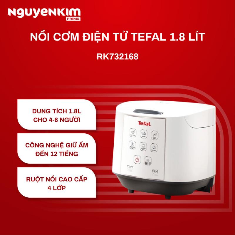 Nồi cơm điện tử Tefal model RK732168 dung tích 1.8 lít công suất 750W - Cooker, 8 chương trình nấu chuyên dụng, giữ ấm 12 tiếng