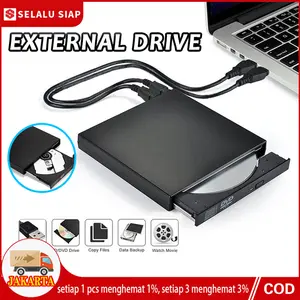 DVD Drive Eksternal Slim Portable Optical Drive Writer Burner Rewriter CD ROM Drive / DVD RW External CD Writter Burning Slim / Untuk PC / Laptop / Komputer Laptop USB DVD RW External