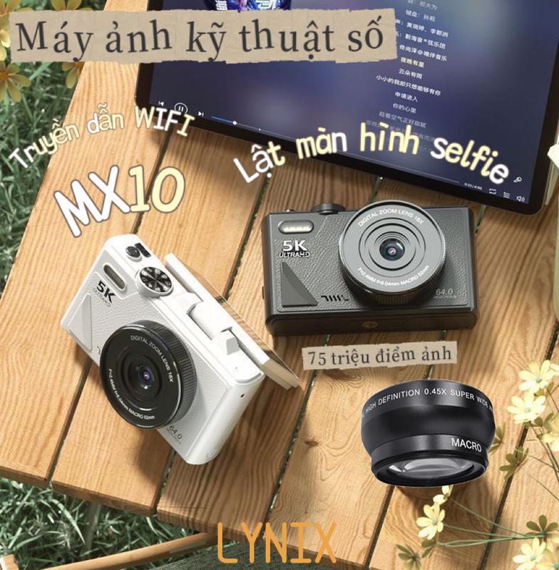  【5K Máy ảnh gia đình kỹ thuật số LYNIX MX10 W1 Độ phân giải siêu rõ nét 4K Hoàn toàn tự động Camera đơn Camera Video Độ phân giải video HD 48MP Màn hình lật 180 ° Zoom quang 16x Tự động lấy nét Truyền WIFI Gói phụ kiện vlog 