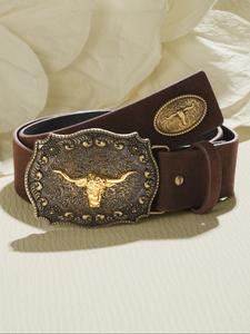 1pcs Cinturón Unisex Vintage con Hebilla de Oro Floral, Estilo Vaquero Occidental, Accesorios Metálicos, Multifuncional para Ocasiones Casuales y Formales