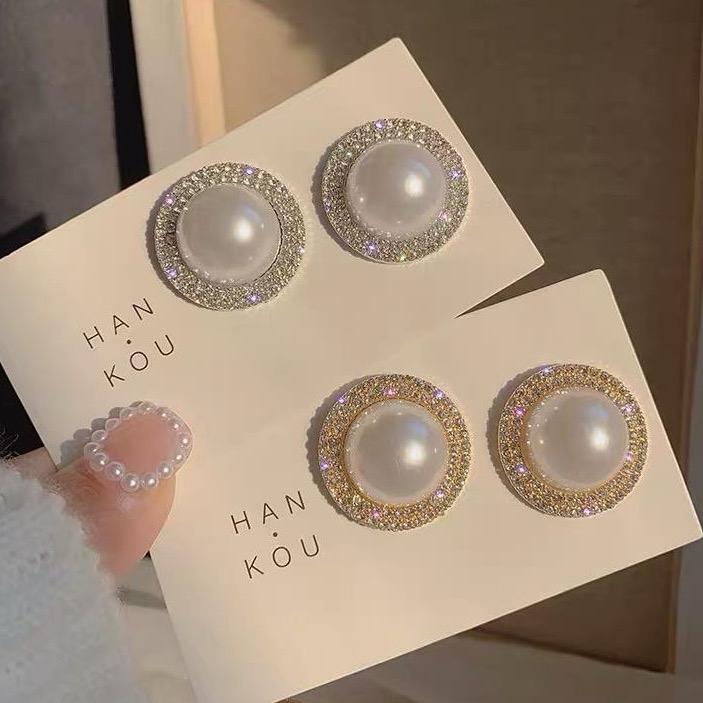 siêu phẩm bông tai châu đính 2 vòng đá size nhỏ - 2cm