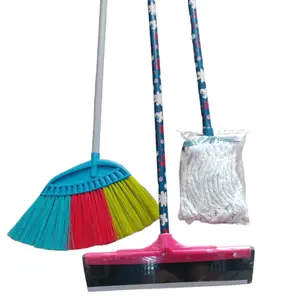 PAKET SAPU 3 IN 1 SAPU SENAR PEL & WIPER @3 ALAT BERSIH PLUS GAGANG PLASTIK SERAT NILON DENGAN GAGANG LANTAI