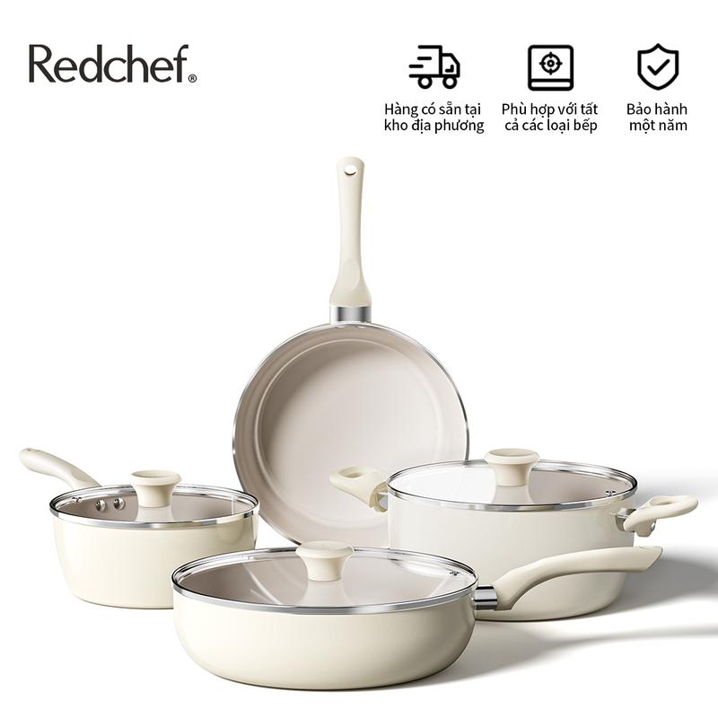 Redchef Bộ 7 món bằng gốm chống dính Sea Không chứa PFAS PTFE và PFOA Thích hợp cho mọi bếp gas nồi và chảo nấu ăn