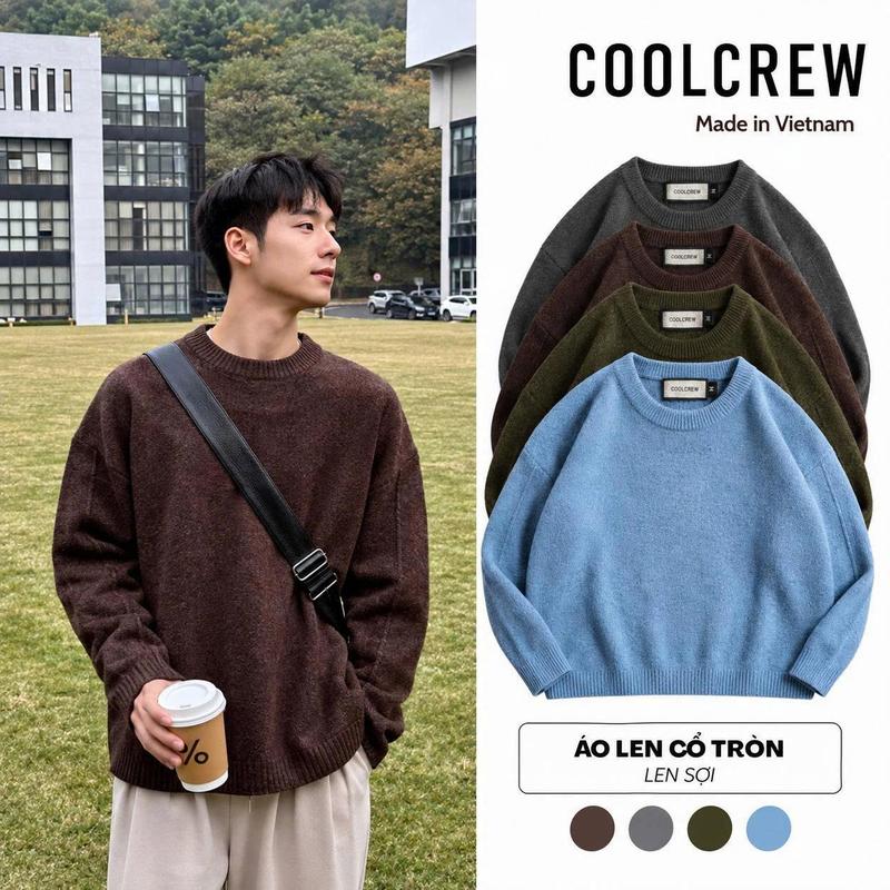 COOLCREW Áo Len Sợi Dệt Cổ Tròn Dày Dặn Ấm Áp Mùa Đông Unisex Menswear ALD02 Chất Liệu Len Cao Cấp Form Suông Thoải Mái ALD060