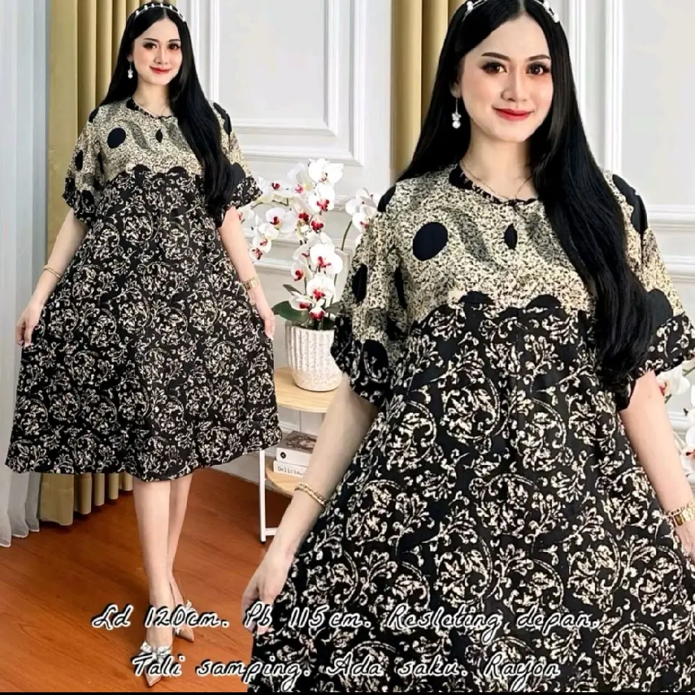 Daster Nabila Ld 120 Resleting Depan Tali Samping Busui Rayon Motif Kekinian untuk Ibu Menyusui Nyaman dan Stylish
