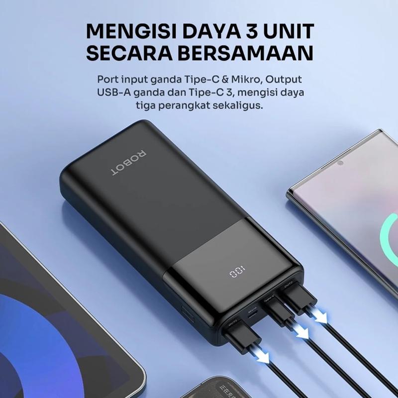 PowerBank ROBOT 10000mah RT190S 2A Dual Input and Output Port Type C & Micro USB Original Fast Charging Real Capacity 2
