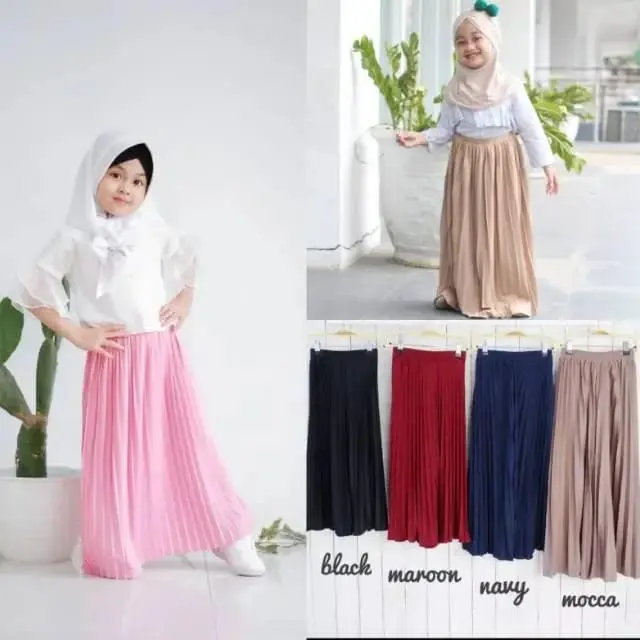 Rok Plisket Anak Aksesoris Pompom Fashion untuk TK Bahan Hyget Panjang 57 cm Lingkar Pinggang 36 cm Opsi COD