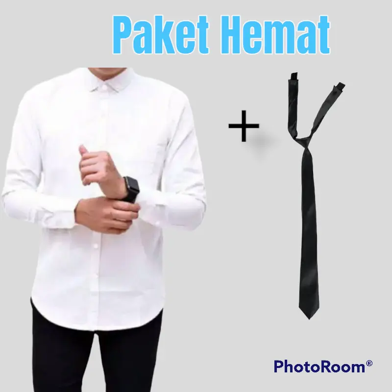 PAKET Kemeja putih pria lengan panjang +dasi 0