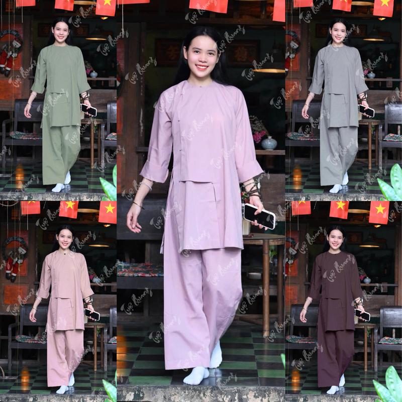 Bộ vạt hò Tăng Ni tà dài dáng rộng vải Kate mịn mát - Pháp phục Tu sĩ - Đồ lam đi chùa