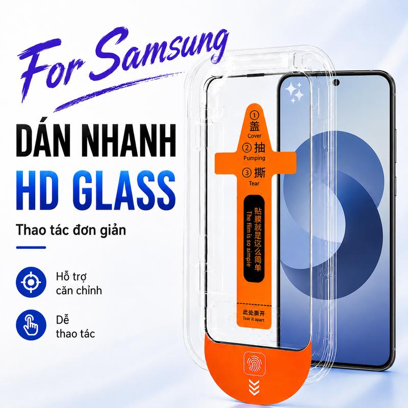 Kính Cường Lực HD Trong Suốt Hỗ Trợ Vân Tay Màn Hình Phẳng Dán Dễ Với Khung Định Vị Cho Samsung A06 A07 A12 A13 A16 A17 A20 A23 A25 A32 A33 A35 A36 A37 A42 A51 A52 A53 A55 A56 A71 A72 A73 S24 25FE M02s M12