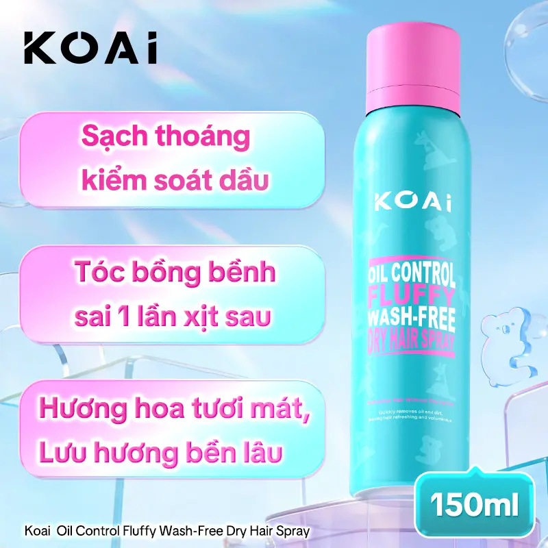 Xịt gội khô KOAI Dry Shampoo Spray 150ml  – Kiềm dầu nhanh, tóc bồng bềnh tự nhiên, không bột trắng, hương hoa cao cấp