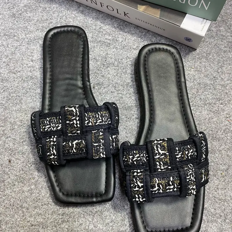 Sandal teplek wanita rajut simple mewah free box Flat Sendal 1