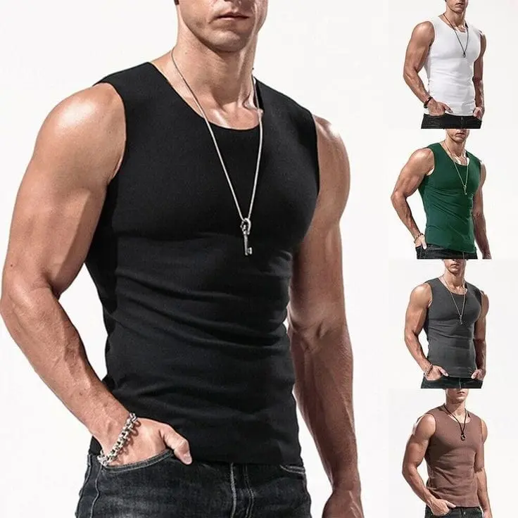 PAKET 5 PCS KAOS SINGLET  DEWASA BAHAN KATUN SLIM-FITTING Hitam Oblong Putih Distro Cowok Santai Atasan Keren ice silk pria celan adalam