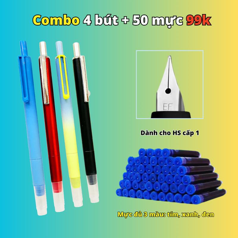Bút Máy Bấm EF-06 (tặng kèm Piston bơm mực nước) Nét Chữ 0.38mm, êm Trơn, Ngòi Bền Chịu Va Đập Tốt, Phù Hợp Học Sinh Tiểu Học 1-5, Màu Ngẫu Nhiên