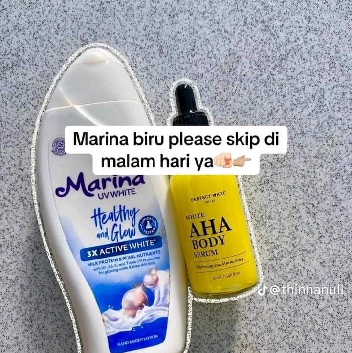 PAKET COMBO CEPAT PUTIH Marina Hb Biru 185ml & Perfect White AHA Serum Memutihkan Mencerahkan Tubuh 2