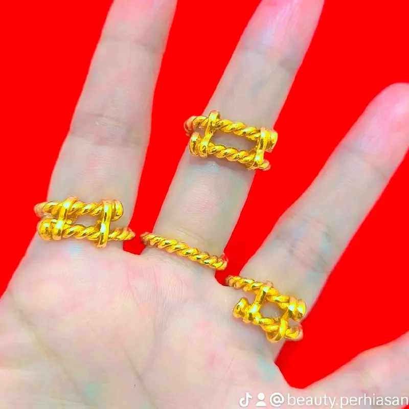 Cincin pintal lilit, dilapis emas 24k, dibalut kristal premium 0