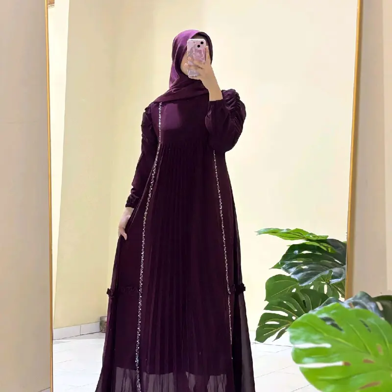Dress Raisya Ceruty Armany Pliskit Renda. gamis mewah,gamis pesta,gamis kekinian motif terbaru. 3