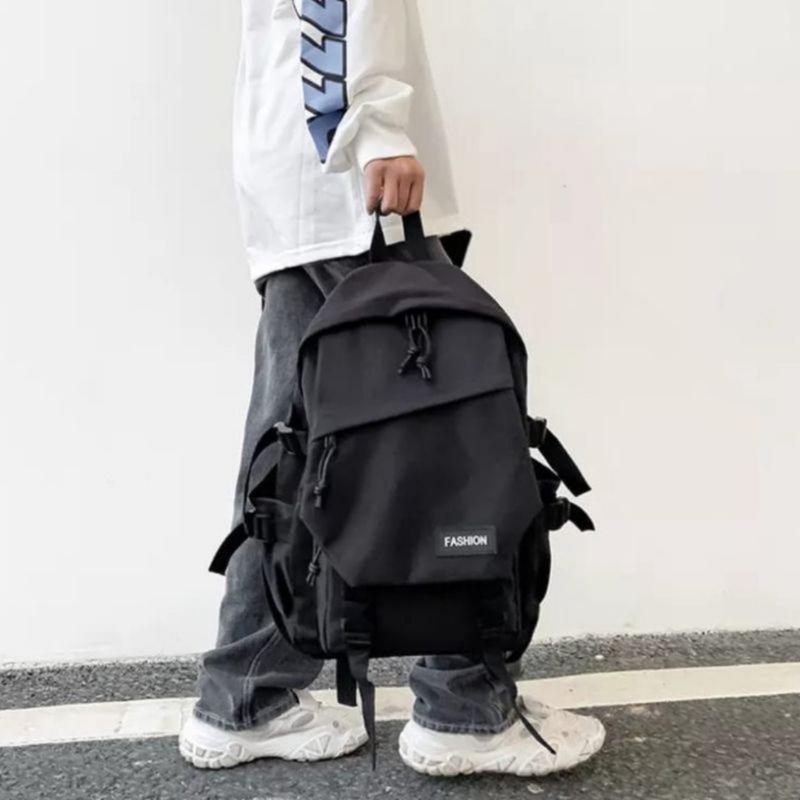 Tas Ransel FROS Backpack kanvas Pria wanita Tas Punggung Sekolah Cewek Cowok Canvas Hitam 5