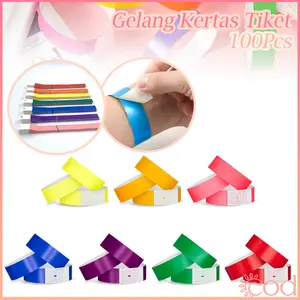 Gelang Tiket 100 Pcs Anti Air Sekali Pakai Bahan Kertas Sintetis PP Ukuran 10x0.75 Inci Untuk Event Pesta Wahana
