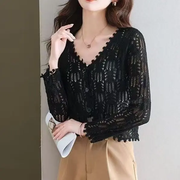áo cardigan,áo lưới nữ form rộng,áo sweater,áo cardigan,áo sweater sw,áo lưới nữ sang chảnh,knitted blouse,Áo Choàng Dệt Kim Mỏng, OOTD-Thoáng Mát Mùa Hè, Áo Khoác Chống Nắng Ngắn Tay Cho Nữ, Phong Cách Phương Tây Mới, Áo Cardigan Khoét Lỗ Đan, Quần Áo Nữ 3