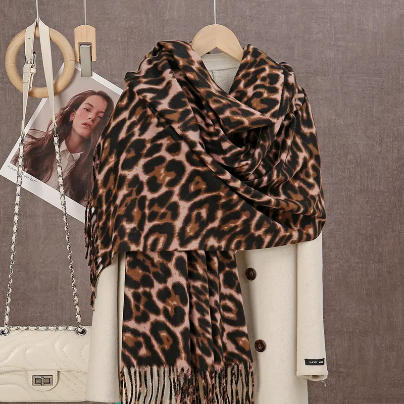 Khăn quàng cổ Pashmina tua rua mùa đông, họa tiết da báo, làm bằng Cashmere, dành cho phụ nữ, quấn điều hòa không khí, khăn quàng cổ ấm áp, LAVEN
