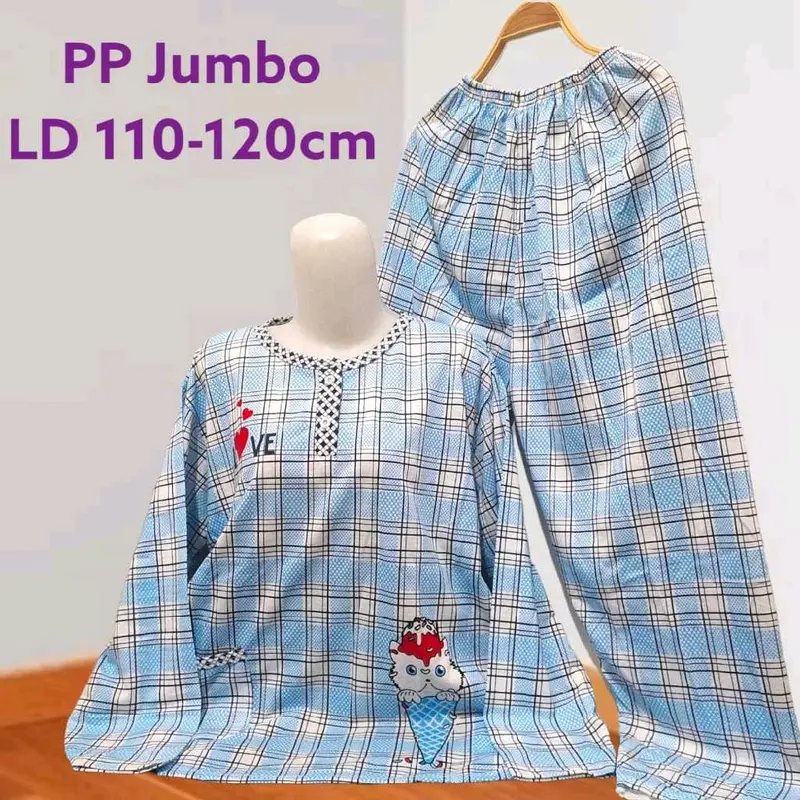 Set PP Baju Tidur Kaos Lengan Panjang dan Celana Panjang Jumbo Babydoll Wanita LD 110-120 cm 4