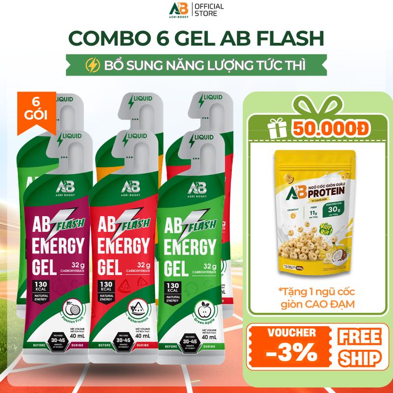 [COMBO 6] Gel Năng Lượng Chạy Bộ AB Flash | Dạng Lỏng 40g Năng Lượng Tức Thì Cho Người Chơi Thể Thao, Vận Động Viên