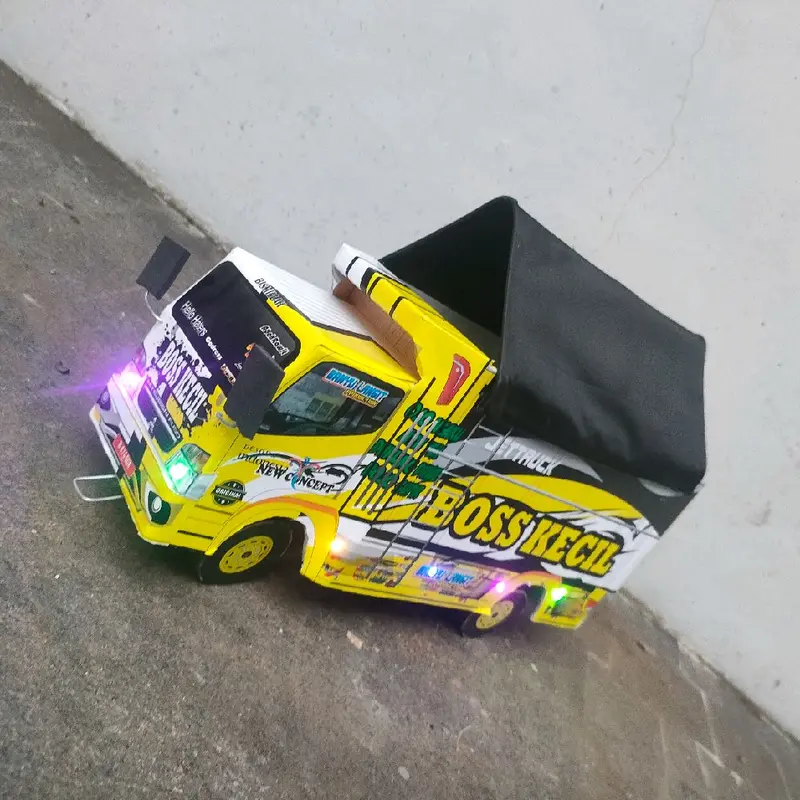 Promo miniatur truk oleng kayu asli jumbo besar 42 cm variasi lampu leed dan terpal visa belok oleng gasruk Anak Hadiah Kado Led Control Mainan Roda 3