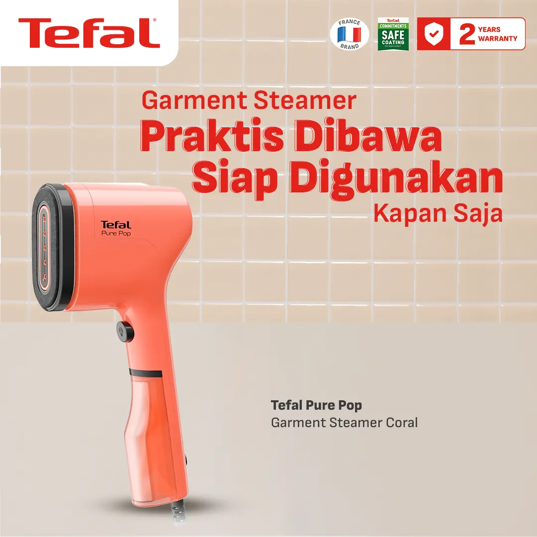 TEFAL Handheld Steamer / Setrika Uap Pure Pop Garment Steamer Coral