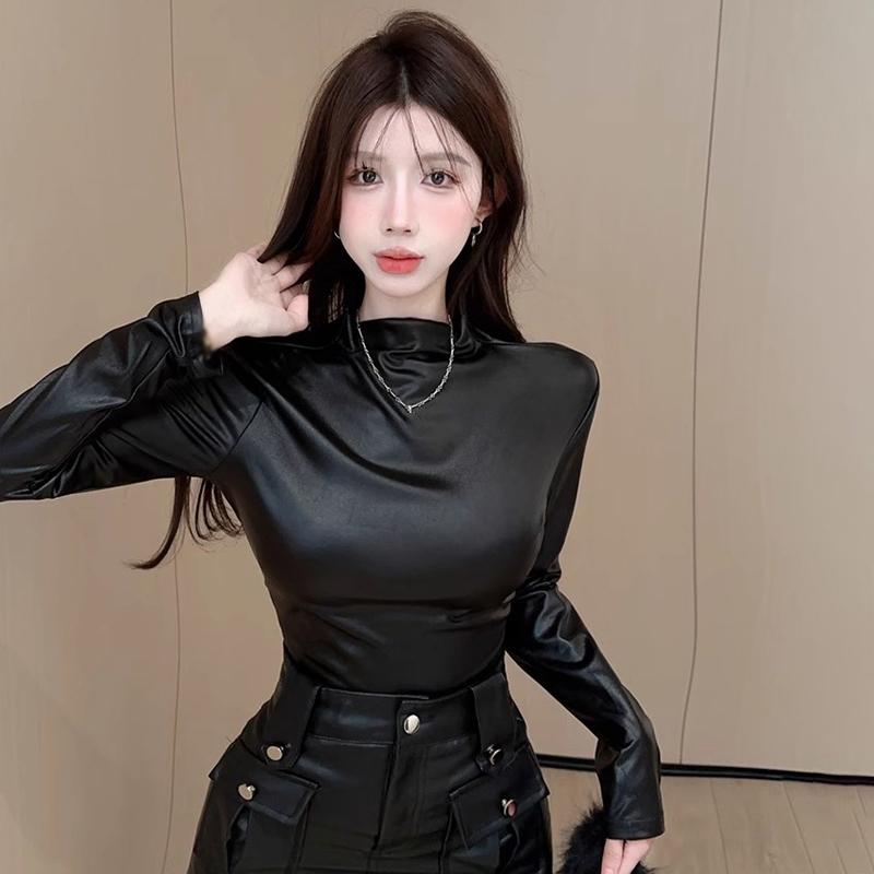 Áo Thun Cổ Giả Sáng Bóng, Thời Trang, Dáng Ôm, Dễ Phối Đồ, Dài Tay Nữ Top Women Shirt 7